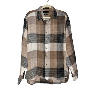 PAUL FREDRICK 100% Linen Plaid Long Sleeve Button Down Shirt. Size Large